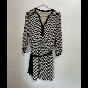 Banana Republic Black White Print Faux Wrap Dress Size 6 Long Sleeve Workwear